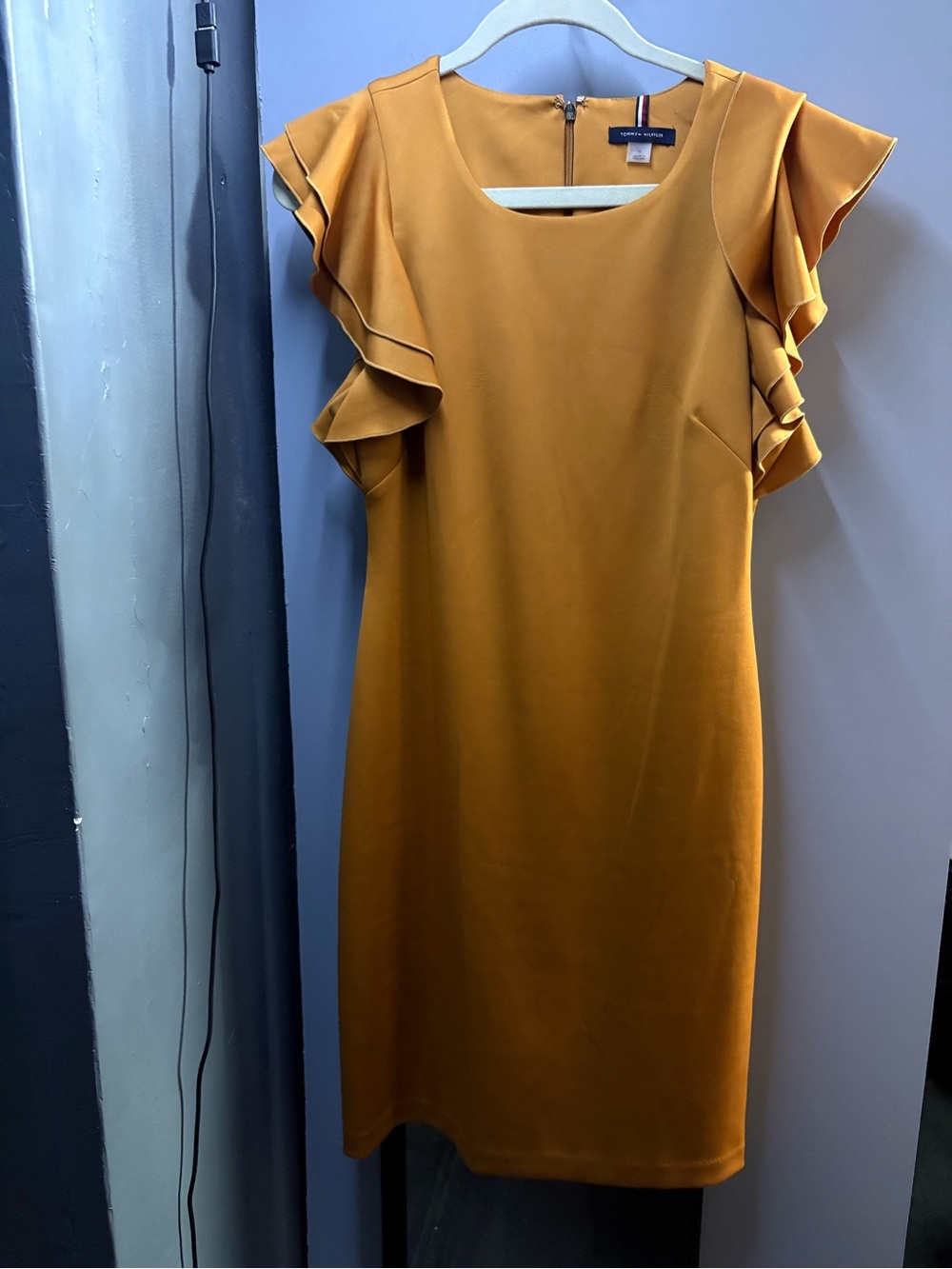 Tommy Hilfiger Mustard Ruffle-Sleeve Midi Dress